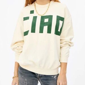 Clare V - Ciao Cream and Green Oversized Sweatshirt- Size Small